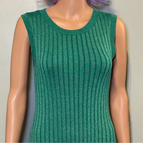 House of Harlow 1960 Ribbed Shimmer Green Maxi Open Back Bodycon Dress Sz Medium - Picture 5 of 10